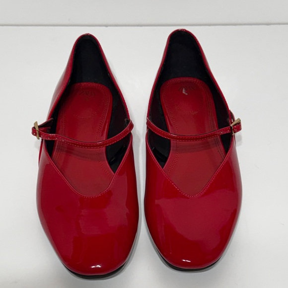 Zara Red Patent Mary Jane Ballet Flats with Ankle Strap - Picture 4 of 13